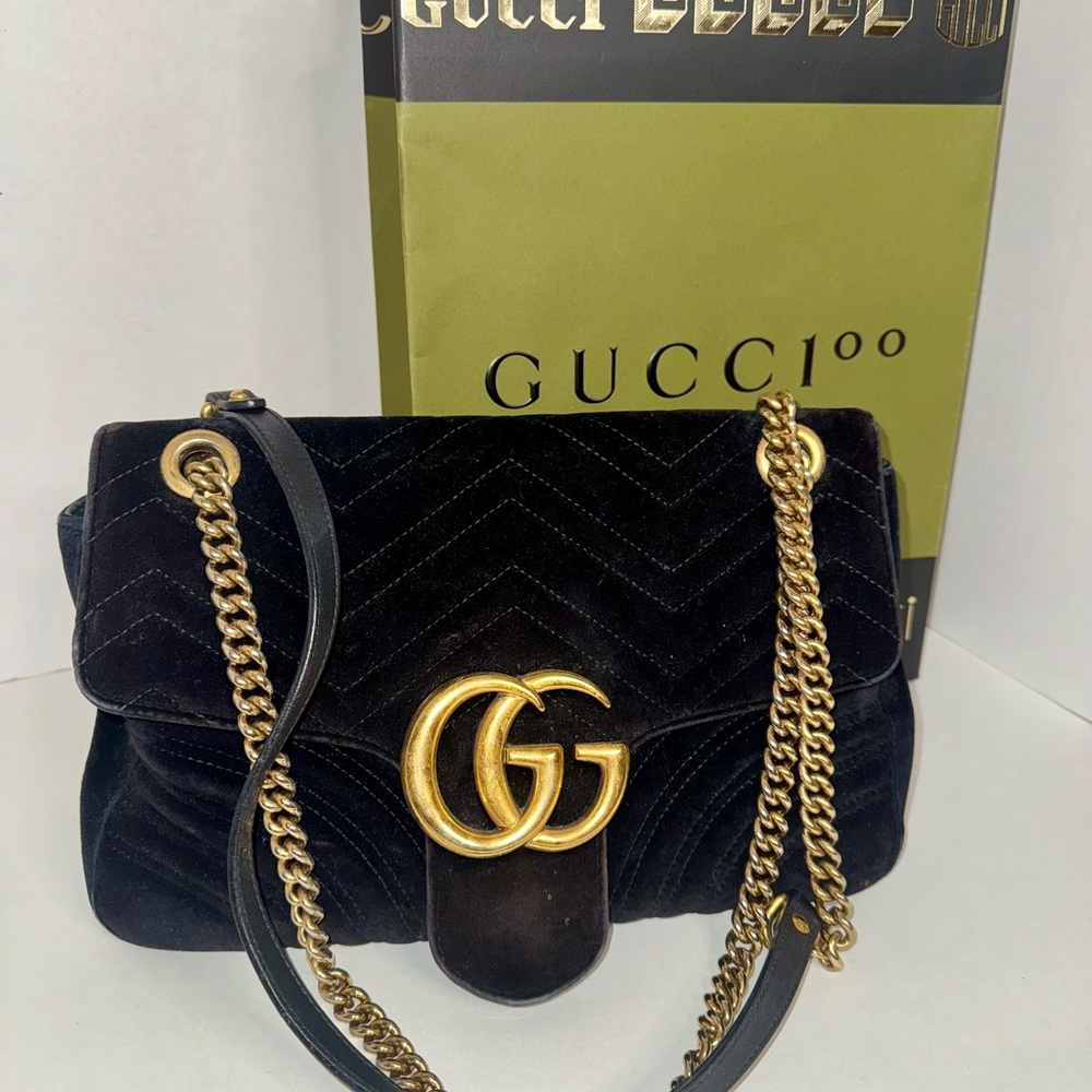 Gucci Marmont Matelasse Black Velvet Shoulder Bag